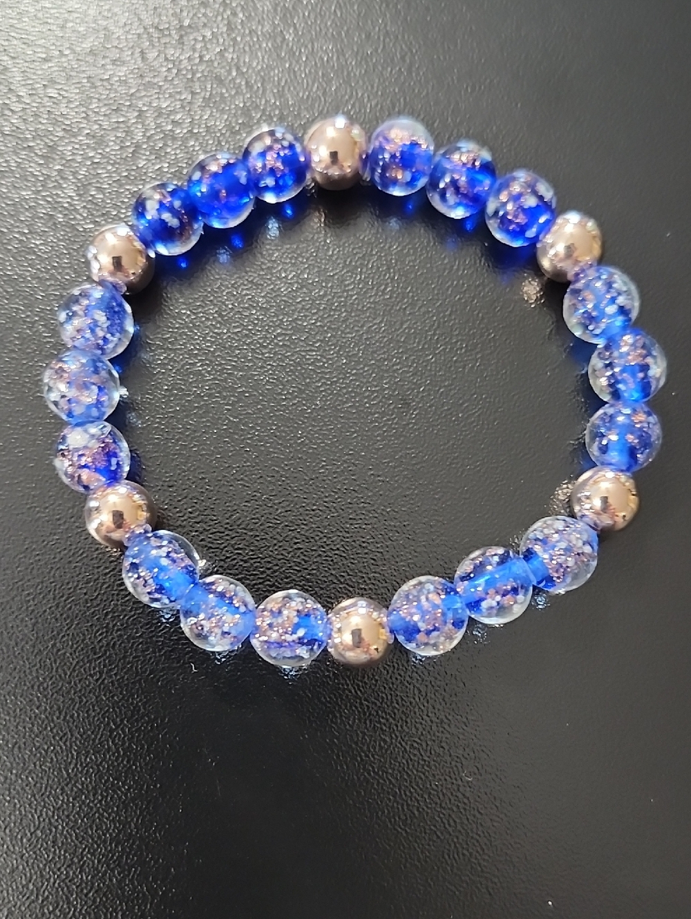 Handmade Blue Glow In The Dark Beaded Bracelet With Gold Tone Accents
